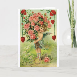 Victorian Cupid And Roses Valentine's Day Card