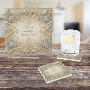 Victorian Customisable Bible Verse Stone Coaster