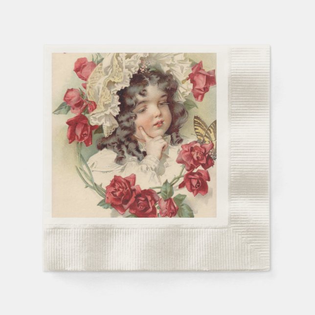 Victorian cutie with red roses napkin (Front)