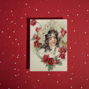 Victorian cutie with red roses postcard