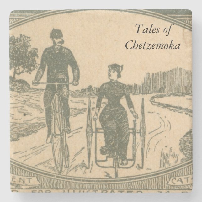 Victorian cyclists stone coaster (Front)