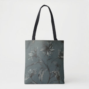 Victorian daisy flower grey elegant illustration tote bag