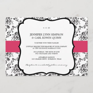 Victorian Damask (Black & Fuschia) Wedding Invite