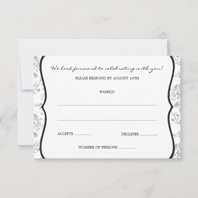 Victorian Damask (Black) RSVP or Response Cards (Front)