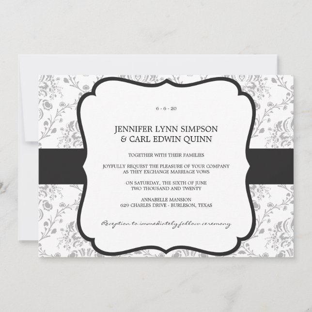 Victorian Damask (Black) Wedding Invitation (Front)