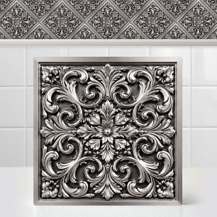Victorian Damask Embossed Antique Silver Pattern Tile