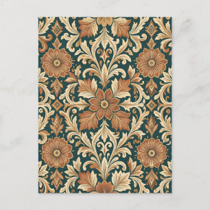 Victorian Damask Floral Pattern with Copper Bronze Postcard