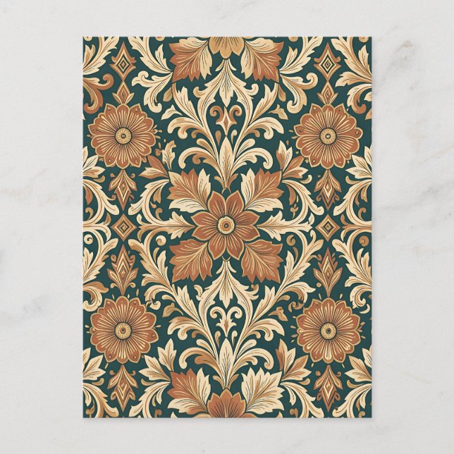Victorian Damask Floral Pattern with Copper Bronze Postcard (Front)