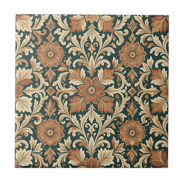Victorian Damask Floral Pattern with Copper Bronze Tile (Front)