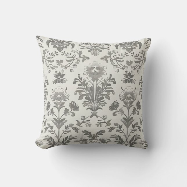 Victorian Damask Floral White Vintage Cushion (Front)