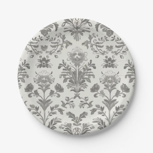 Victorian Damask Floral White Vintage Wedding Paper Plate