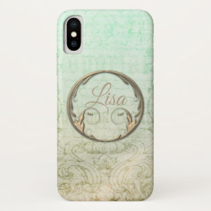 Victorian damask script gold green elegant Case-Mate iPhone case