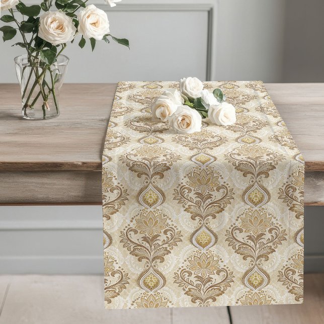 Victorian Damask Table Decor in Subtle Neutrals Long Table Runner (Victorian Damask Table Decor in Subtle Neutrals Long Table Runner)