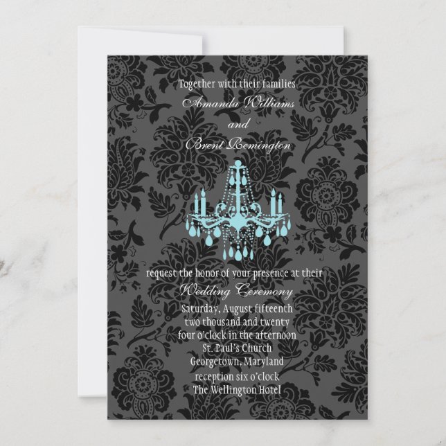 Victorian Damask Wedding Invitation (turquoise) (Front)