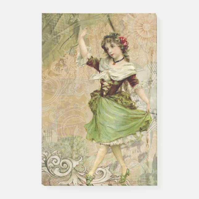 Victorian Dancing Girl Green St. Patrick’s Day Post-it Notes (Front)