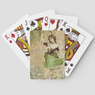 Victorian Dancing Girl in Green St. Patrick's Day Playing Cards