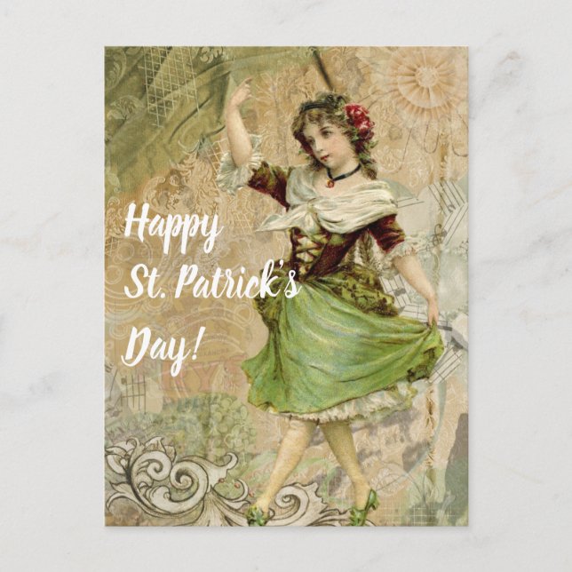 Victorian Dancing Girl in Green St. Patrick's Day Postcard (Front)