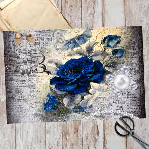 Victorian Dark Blue Rose Ephemera Decoupage Tissue Paper