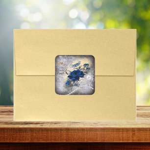 Victorian Dark Blue Rose Ephemera Square Sticker
