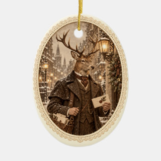Victorian Deer Postman Christmas Ornament