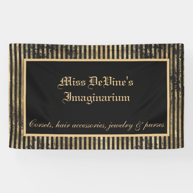 Victorian Distressed Black & Gold Stripe Custom Banner (Horizontal)