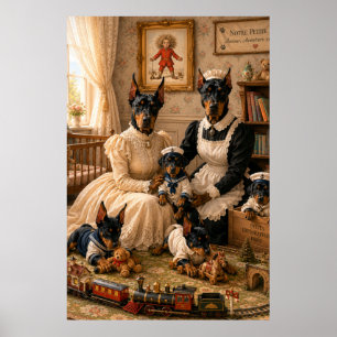 Victorian Doberman Family Nursery Portrait – Elega Poster