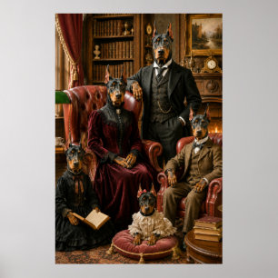 Victorian Doberman Family Portrait   Elegant Dog W Poster
