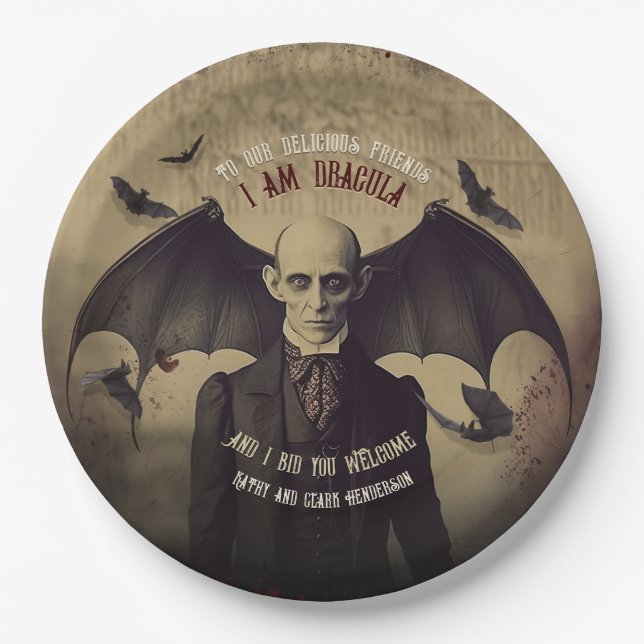 Victorian Dracula Gothic Horror Party Paper Plate (Front)