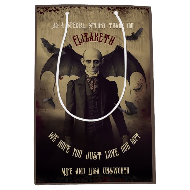 Victorian Dracula Nosferatu Gothic Halloween Medium Gift Bag (Front)