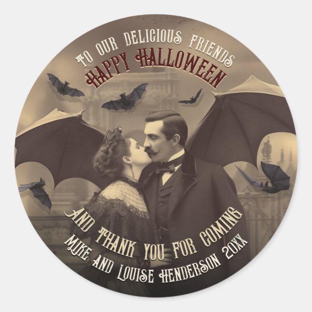 Victorian Dracula Romantic Kiss Gothic Party Favou Classic Round Sticker (Front)