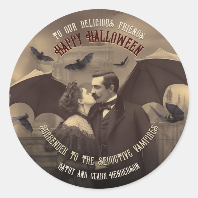 Victorian Dracula Romantic Kiss Gothic Party Favou Classic Round Sticker (Front)