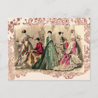 Victorian Dress With Pink Bow Postcard