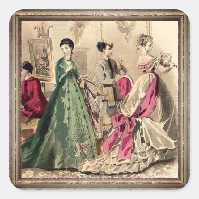 Victorian Dress With Pink Bow Rectangular Sticker (Front)