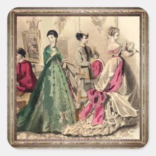 Victorian Dress With Pink Bow Rectangular Sticker