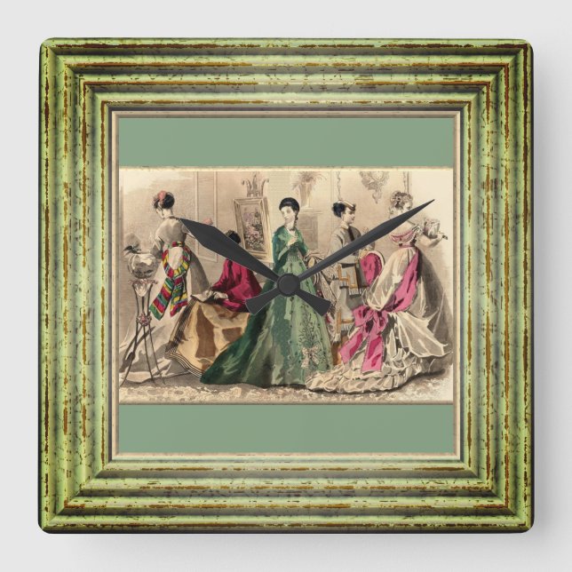 Victorian Dress With Pink Bow Square Wall Clock (Front)