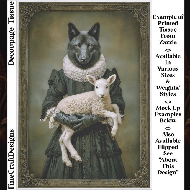 Victorian Dressed Wolf Holding Lamb ES7R Decoupage Tissue Paper (Creator Uploaded)