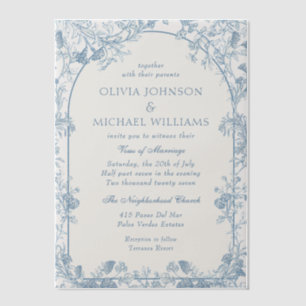 Victorian Dusty Blue Chinoiserie Floral Wedding Vellum Invitations