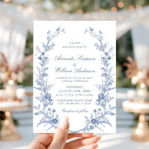 Victorian Dusty Blue French Garden Floral Wedding Invitation