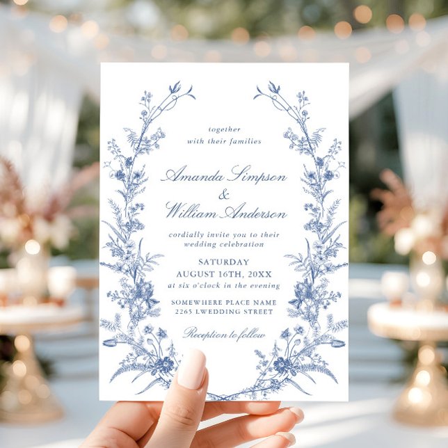 Victorian Dusty Blue French Garden Floral Wedding Invitation (Creator Uploaded)