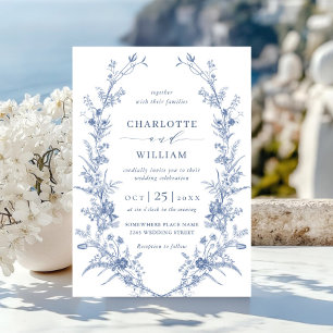 Victorian Dusty Blue French Garden Floral Wedding Invitation