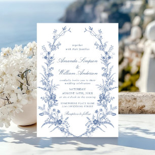 Victorian Dusty Blue French Garden Floral Wedding Invitation