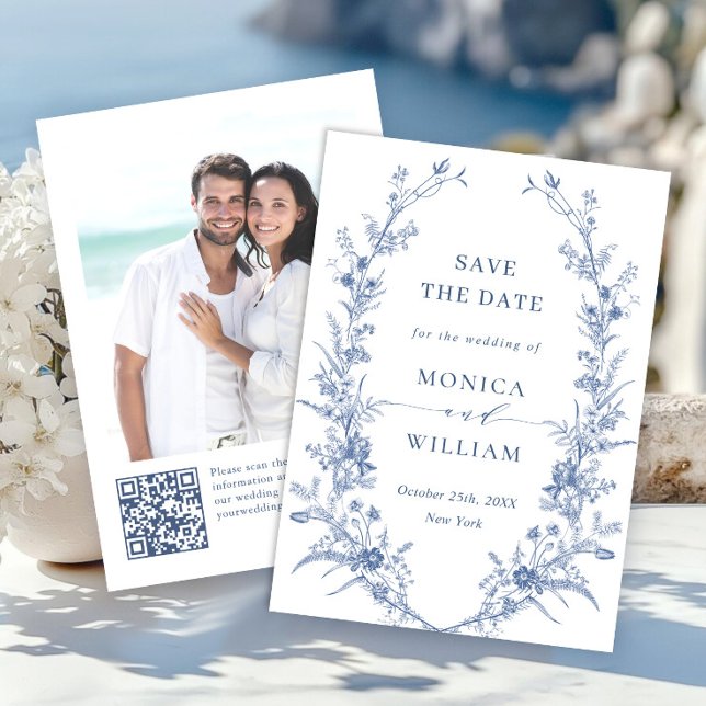 Victorian Dusty Blue French Garden Floral Wedding Save The Date (Creator Uploaded)