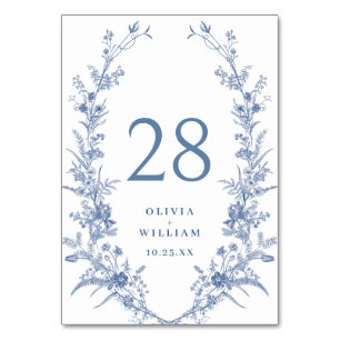 Victorian Dusty Blue French Garden Floral Wedding Table Number