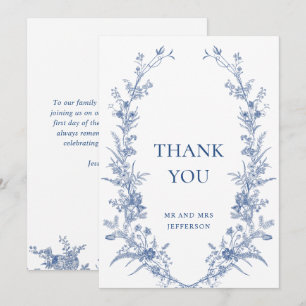 Victorian Dusty Blue French Garden Floral Wedding Thank You Card