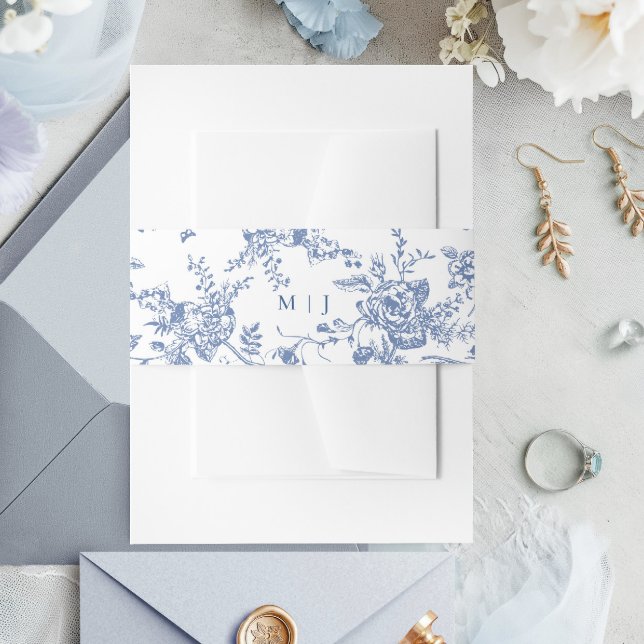 Victorian Dusty Blue French Garden Flowers Wedding Invitation Belly Band (Creator Uploaded)