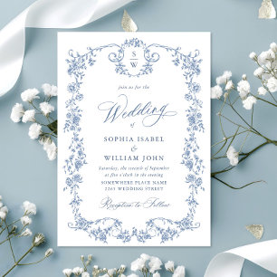 Victorian Dusty Blue French Garden Wedding Invitation