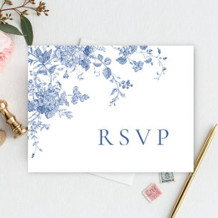 Victorian Dusty Blue French Garden Wedding RSVP Postcard
