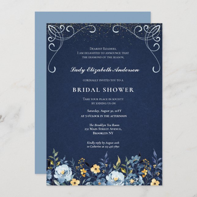 Victorian Dusty Blue Garden Tea Bridal Shower Invitation (Front/Back)