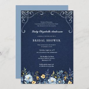Victorian Dusty Blue Garden Tea Bridal Shower Invitation