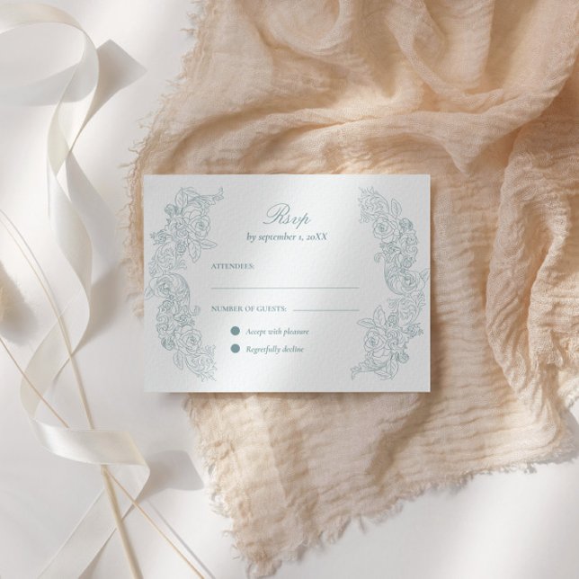 Victorian Dusty Blue Wedding RSVP Card (Creator Uploaded)